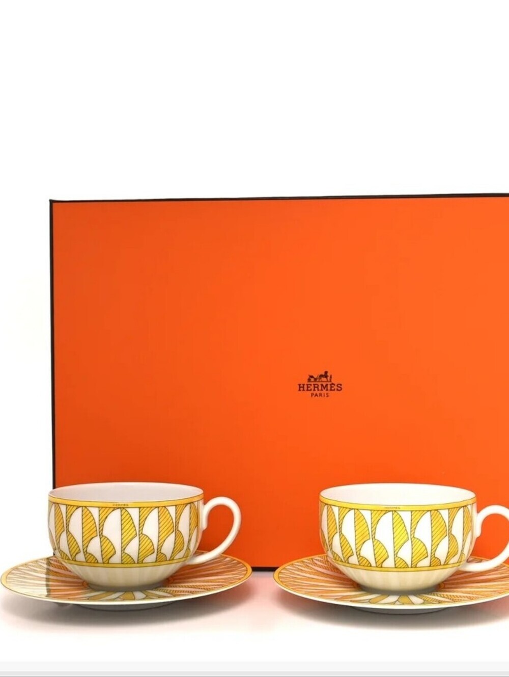 New Hermes Soleil Set Of 2 Tea Cups With Saucers READ DESCRIPTION
